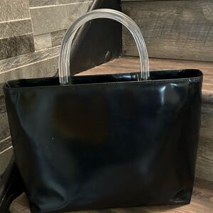 Prada Black Patent Tote with Clear Handles